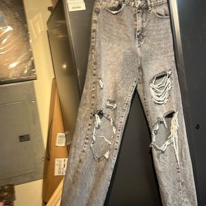High rise gray ripped jeans